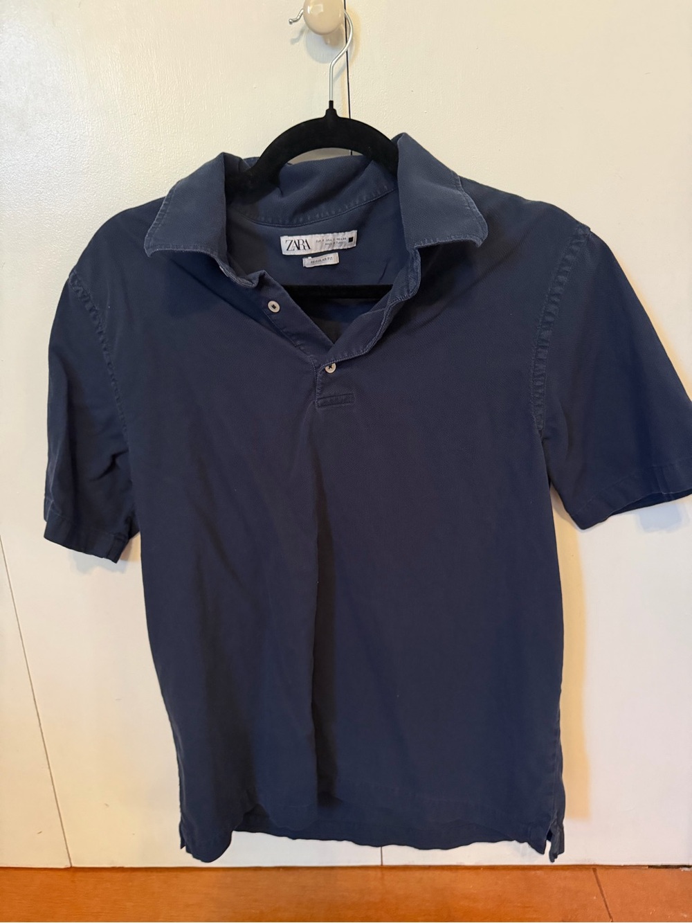 Zara Men’s Dark Blue Short-Sleeve Polo